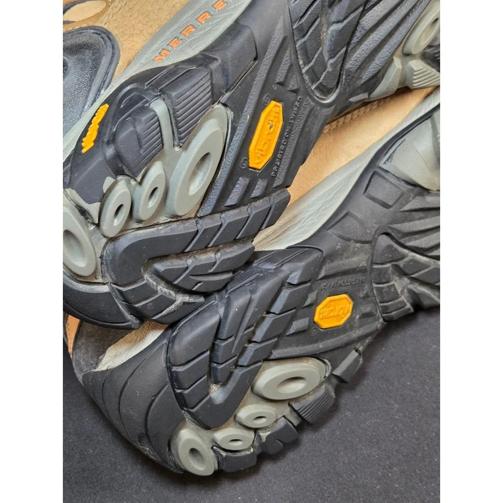 Merrell‎ Pulse II Smoke Hiking Shoes Mens 12 Tan Leather Vibram Low Top J80373